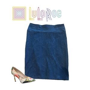 LuLaRoe Textured Blue Cassie Pencil Skirt Sz. L